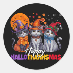 Womens Halloween Thanksgiving Christmas Happy Hall Classic Round Sticker