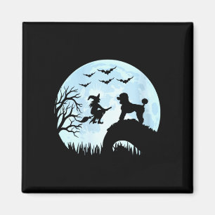 Women's halloween witch poodle magnet