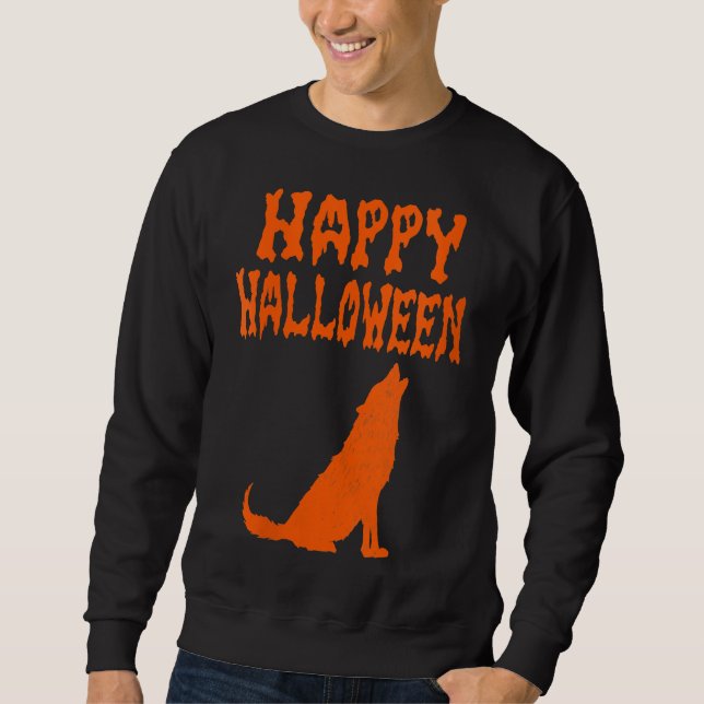 Womens Halloween Wolf Hallow Graveyard Pumpkin Sweatshirt (Front)