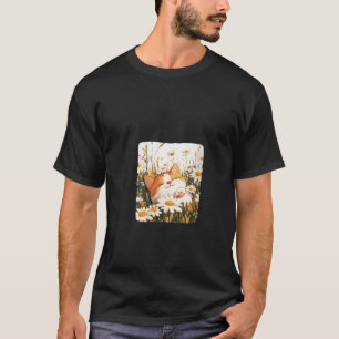 Womens Happy Cat Face in Daisies Meadow for Summer T-Shirt