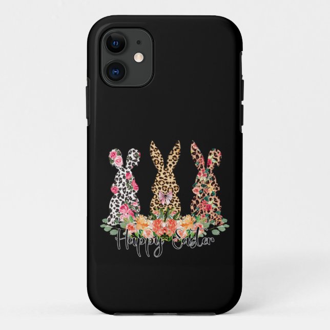 Womens Happy Easter Leopard Bunny Trio Case-Mate iPhone Case (Back)
