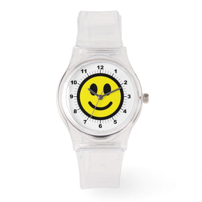 Women's Happy Face Sporty Pink Silicon Watch (Front)