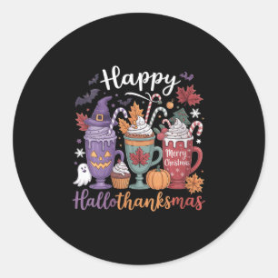 Womens Happy Hallothanksmas Coffee Lover Halloween Classic Round Sticker