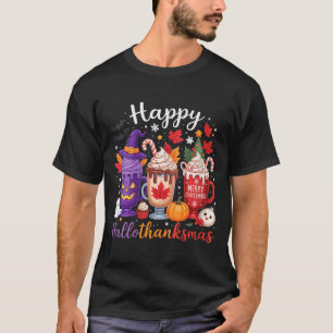 Womens Happy Hallothanksmas Coffee Lover Halloween T-Shirt