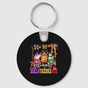 Womens Happy Hallothanksmas Coquette Bow Coffee La Keychain
