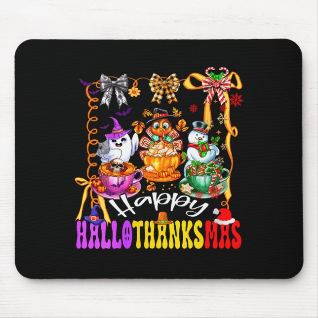Womens Happy Hallothanksmas Coquette Bow Coffee La Mouse Pad (Front)