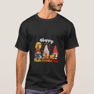 Womens Happy Hallothanksmas Gnomes Halloween Thank T-Shirt