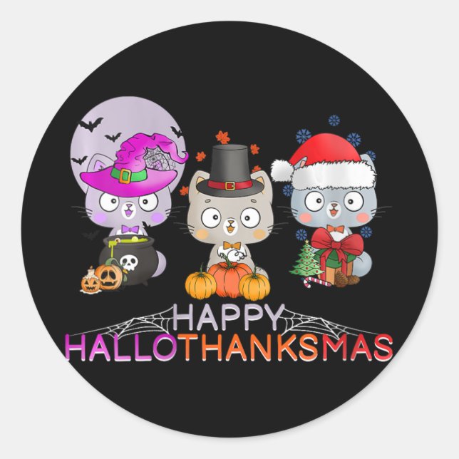 Womens Happy Hallothanksmas - Halloween Thanksgivi Classic Round Sticker (Front)