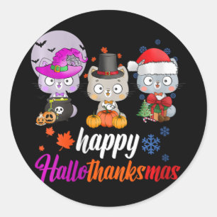 Womens Happy Hallothanksmas - Halloween Thanksgivi Classic Round Sticker