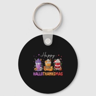 Womens Happy Hallothanksmas Halloween Thanksgiving Keychain