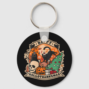 Womens Happy Hallothanksmas Halloween Thanksgiving Keychain