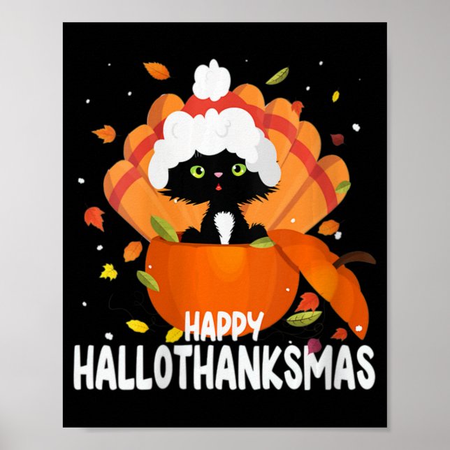 Womens Happy Hallothanksmas Halloween Thanksgiving Poster (Front)