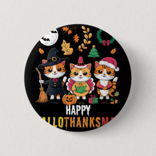 Womens Happy Hallothanksmas Thanksgiving Halloween 2 Inch Round Button