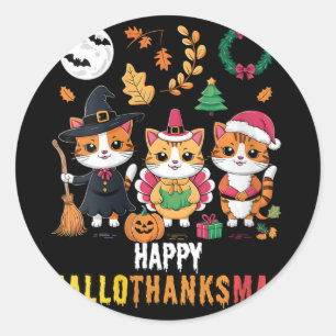 Womens Happy Hallothanksmas Thanksgiving Halloween Classic Round Sticker