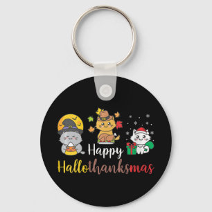 Womens Happy Halloween Christmas Thanksgiving Cat Keychain