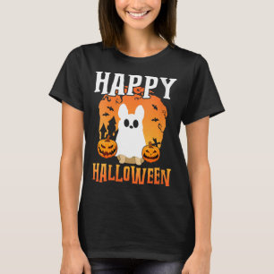 Womens Happy Halloween Dog Ghost V-Neck T-Shirt