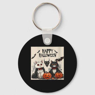 Womens Happy Halloween Vampire Black Cat Bat Keychain