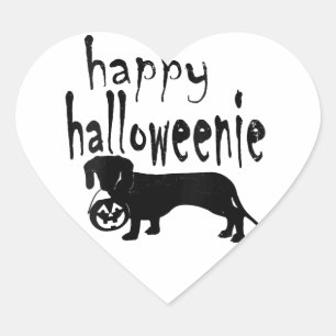 Womens Happy Halloweenie Dachshund V-Neck Heart Sticker