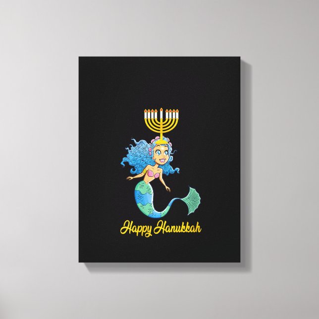 Womens Happy Hanukkah Menorah Mermaid Lover Funny Canvas Print (Front)