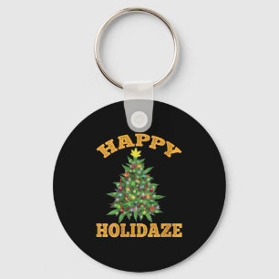 Womens Happy Holidaze Funny Weed Christmas Stoner  Keychain