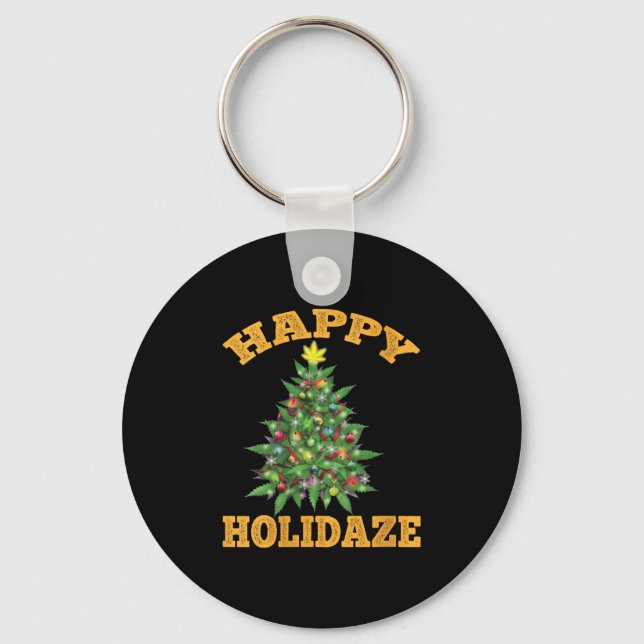 Womens Happy Holidaze Funny Weed Christmas Stoner  Keychain (Front)