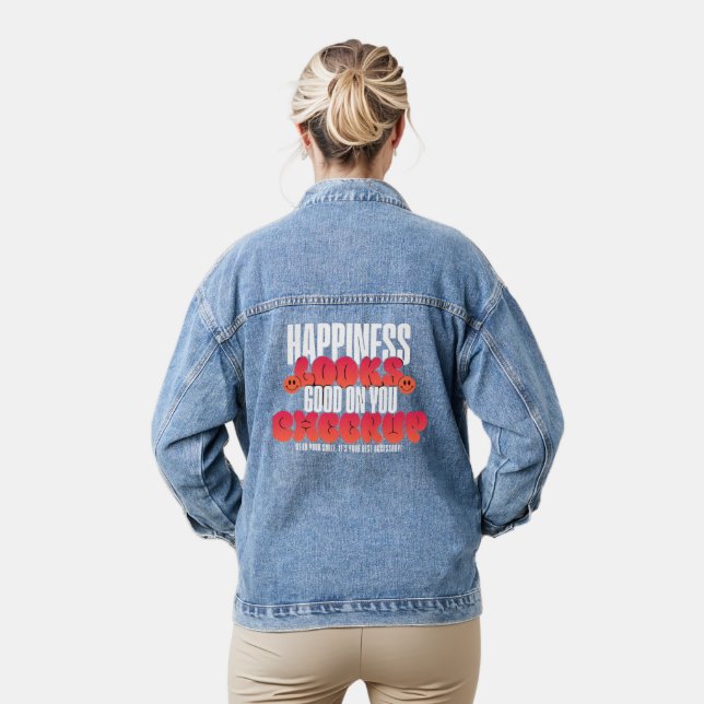 WOMEN'S HAPPY LOOK CHEER UP DENIM JACKET  (Model)