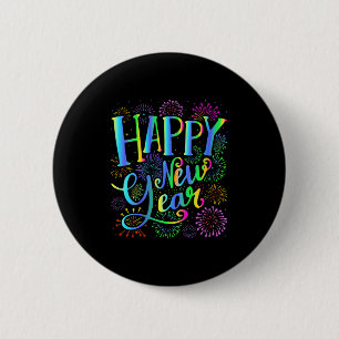 Womens Happy New Year 2026 V-neck 2 Inch Round Button