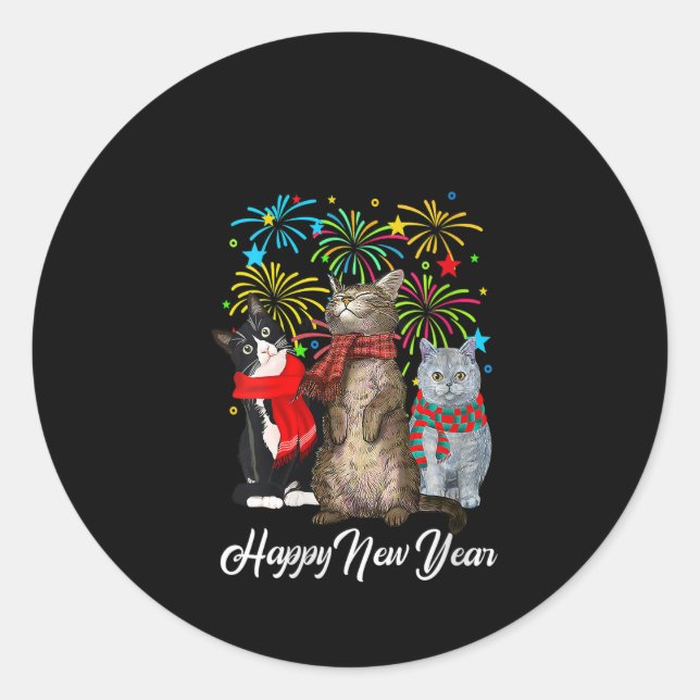 Womens Happy New Year Cat Happy Meow Year 2023 Kit Classic Round Sticker (Front)