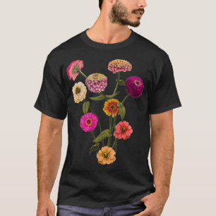 Womens Happy Zinnia Wildflowers Handpainted Style T-Shirt