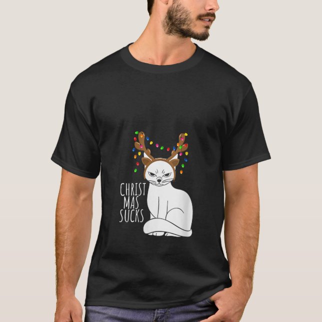 Womens Hate The Holidays Angry Cat Reindeer Funny  T-Shirt (Front)