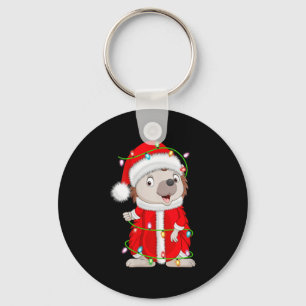 Womens Hedgehog Christmas Lights Santa Costume Cut Keychain