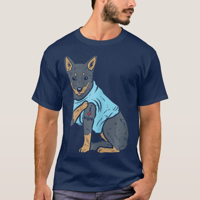 Womens Heeler I Love Mom Animal Pet Red Blue Dog T-Shirt (Front)