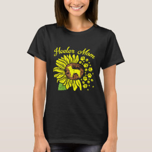 Womens Heeler Mom Sunflower Paw Blue Red Australia T-Shirt