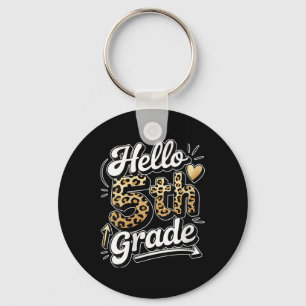 Womens Hello 5th Fifth Grade Leopard Teacher Back Keychain