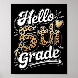 Womens Hello 5th Fifth Grade Leopard Teacher Back Poster