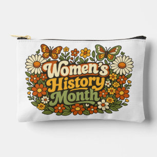 Women's History Month Retro 70s Floral Groovy Typo Accessory Pouch