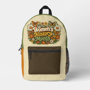 Women's History Month Retro 70s Floral Groovy Typo Printed Backpack