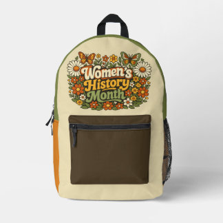 Women's History Month Retro 70s Floral Groovy Typo Printed Backpack