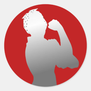Women's History Month Rosie Riveter Scarlet/Grey Classic Round Sticker