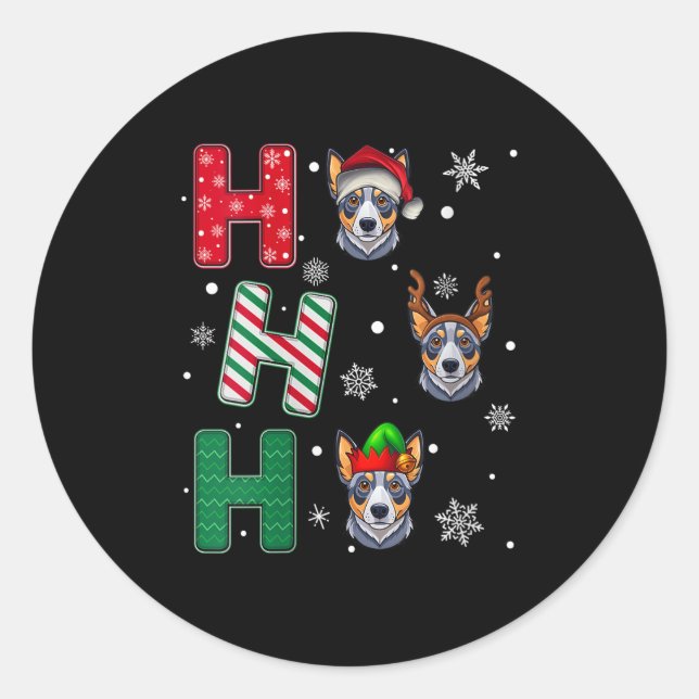 Womens Ho Ho Ho Blue Heeler Dog Matching Christmas Classic Round Sticker (Front)