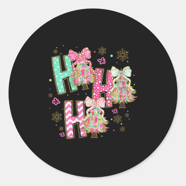 Womens Ho Ho Ho Merry Christmas Coquette Bow Xmas  Classic Round Sticker (Front)