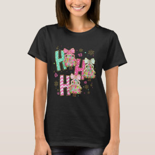 Womens Ho Ho Ho Merry Christmas Coquette Bow Xmas  T-Shirt