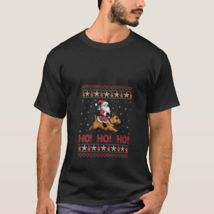 Womens Ho Ho Ho Santa Riding Scottish Terrier Dog  T-Shirt