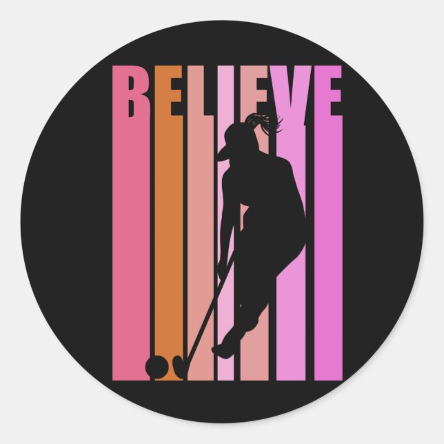 Womens Hockey Player Girls Team Shooting Retro Old Classic Round Sticker (Front)