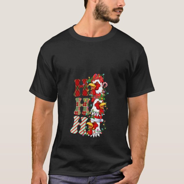 Womens HOHOHO Chickens Santa Hat Reindeer Merry Ch T-Shirt (Front)