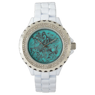 Women's Horse Rider White Enamel Girls Watch