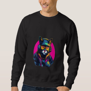 Womens House Music Lover Cyberpunk Cat DJ Music Fe Sweatshirt