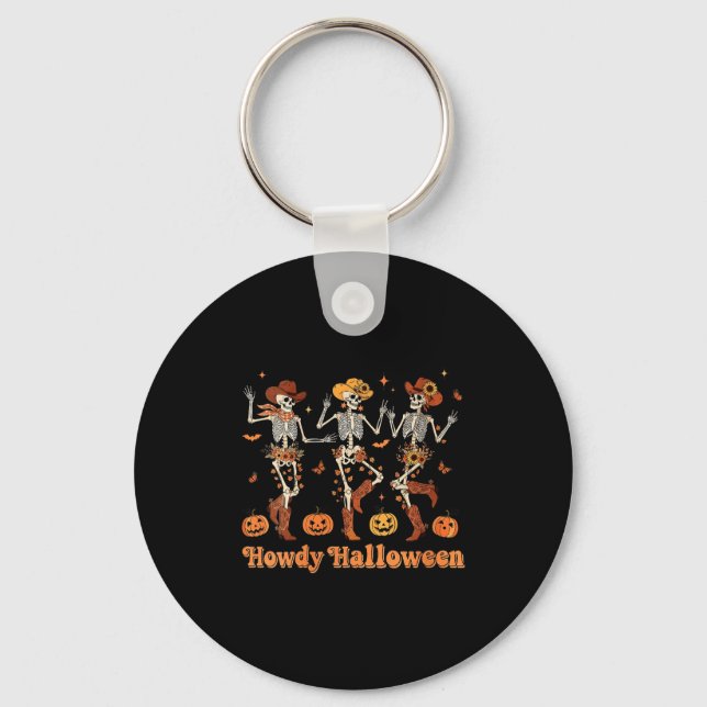 Womens Howdy Halloween Cowboy Cowgirl Skeleton Dan Keychain (Front)