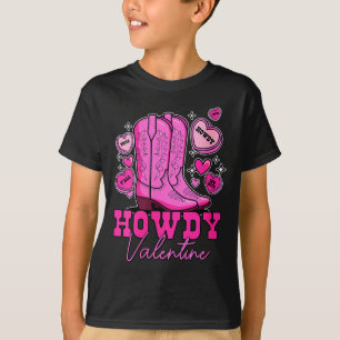 Womens Howdy Valentine _ Cute Pink Cowboy Boots We T-Shirt