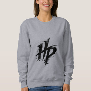 Women's HP Monogram Distressed Graphic Grey Sweats Sweatshirt